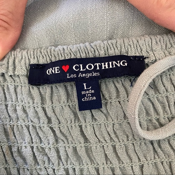 One Clothing Los Angeles Sage Green Smocked Button Down Midi Dress Size L - Picture 10 of 11